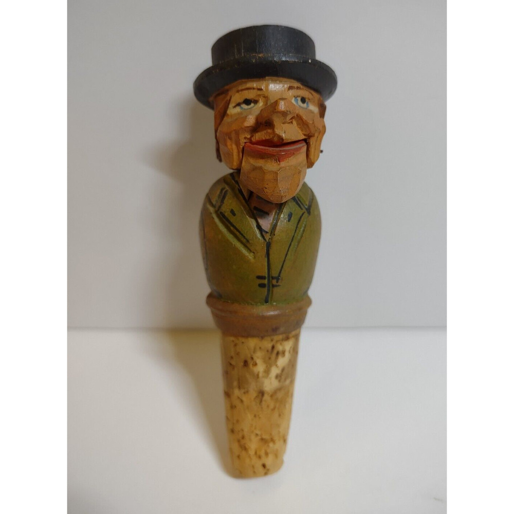 ANRI Mechanical Jaw Drop Bottle Stopper Wood Hand Carved Puppet Barware Cork - Picture 2 of 6